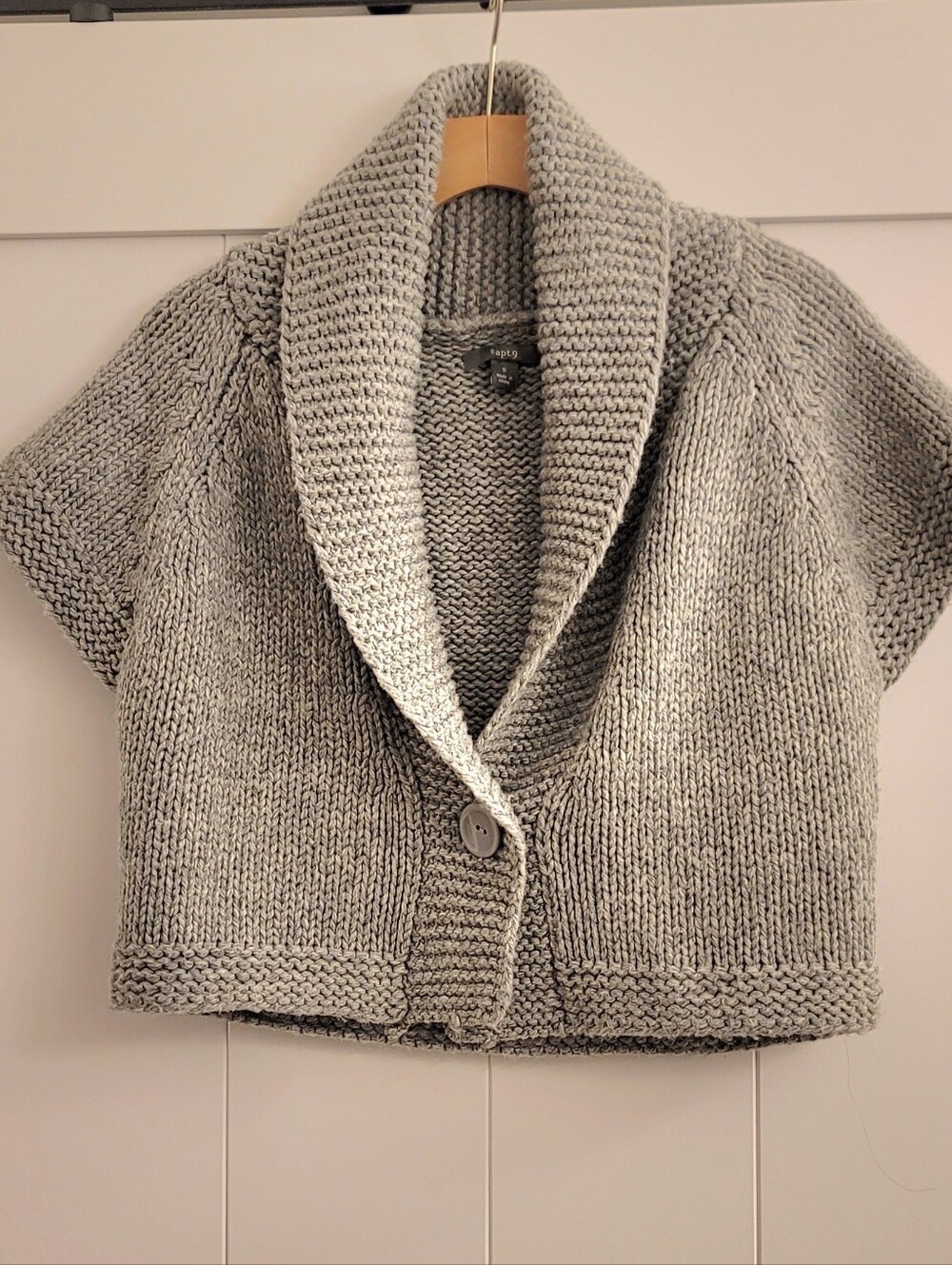 Apt. 9 Chunky Crop Knit Short Sleeve Shawl Collar Shrug Light Gray Size S